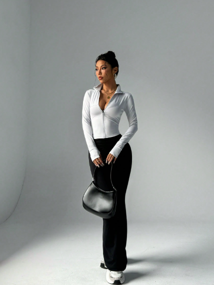 Chaqueta de manga larga minimalista, elegante, ajustada (gris)