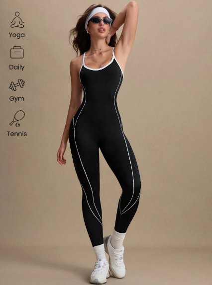 Enterizo largo activo sin costuras de tirantes