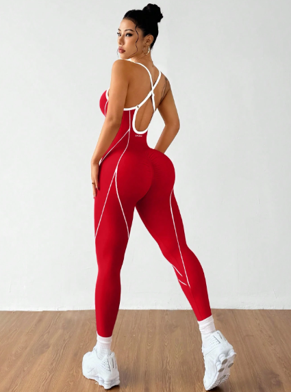 Enterizo largo sin espalda con tirantes cruzados