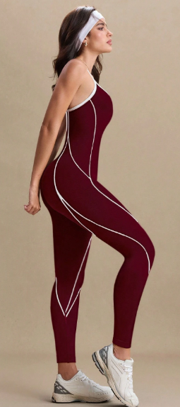 Enterizo largo sin costuras con espalda de cruce