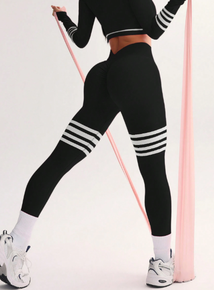 Leggings de cintura alta con rayas deportivas en lino