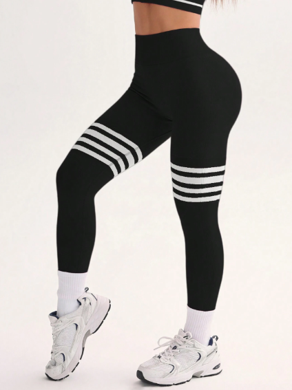 Leggings de cintura alta con rayas deportivas en lino