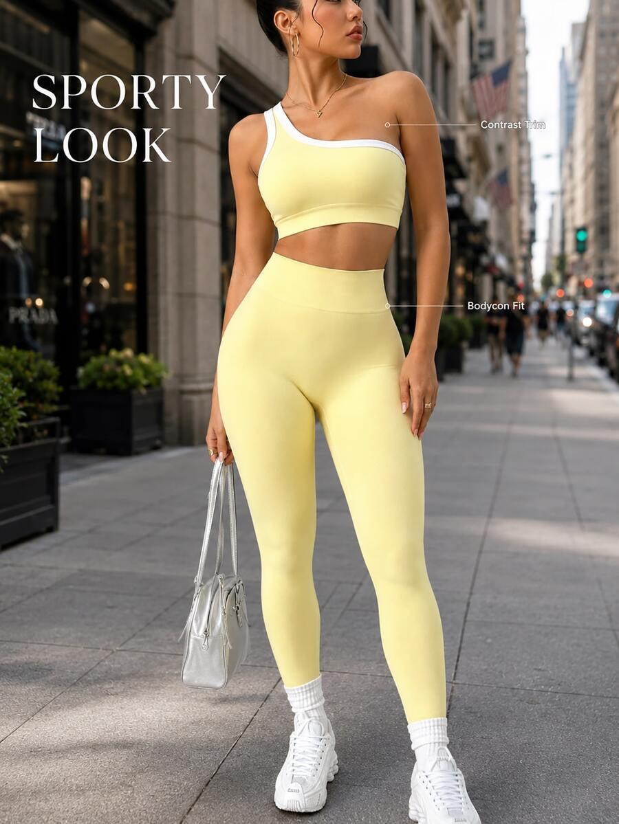 Conjunto con top sin costuras de un solo hombro