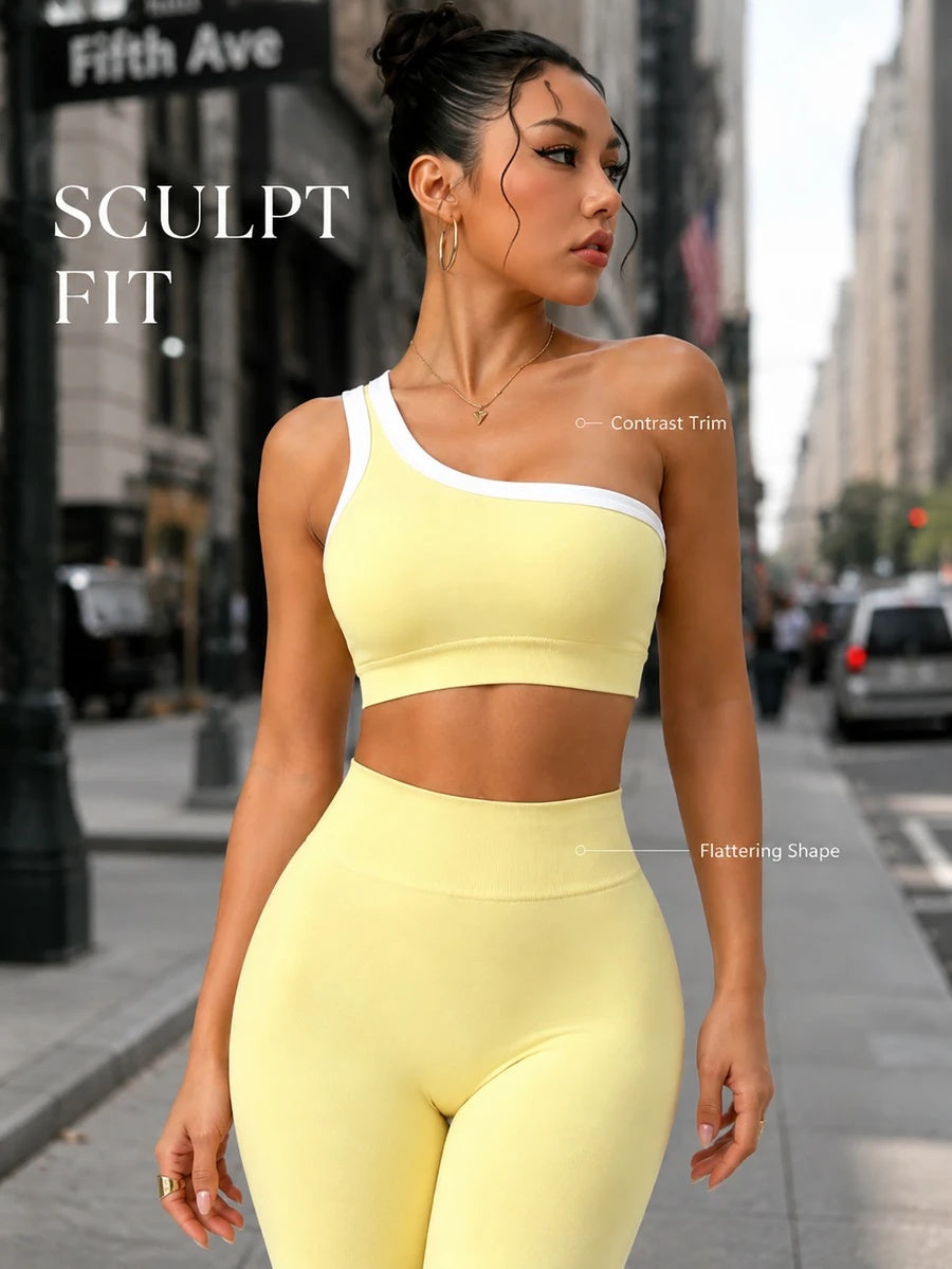 Conjunto con top sin costuras de un solo hombro
