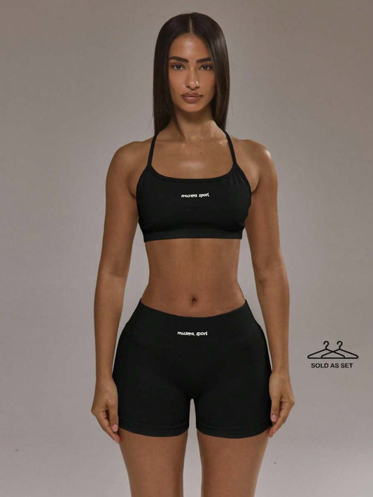Conjunto de sujetador deportivo con espalda cruzada y short