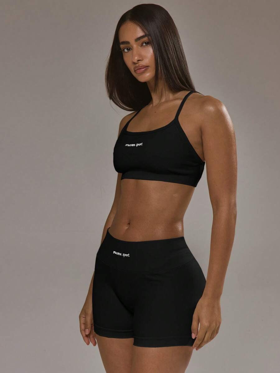 Conjunto de sujetador deportivo con espalda cruzada y short