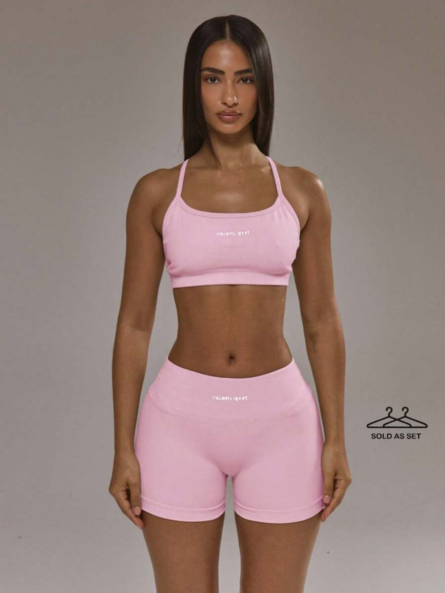 Conjunto de sujetador deportivo con espalda cruzada y shorts