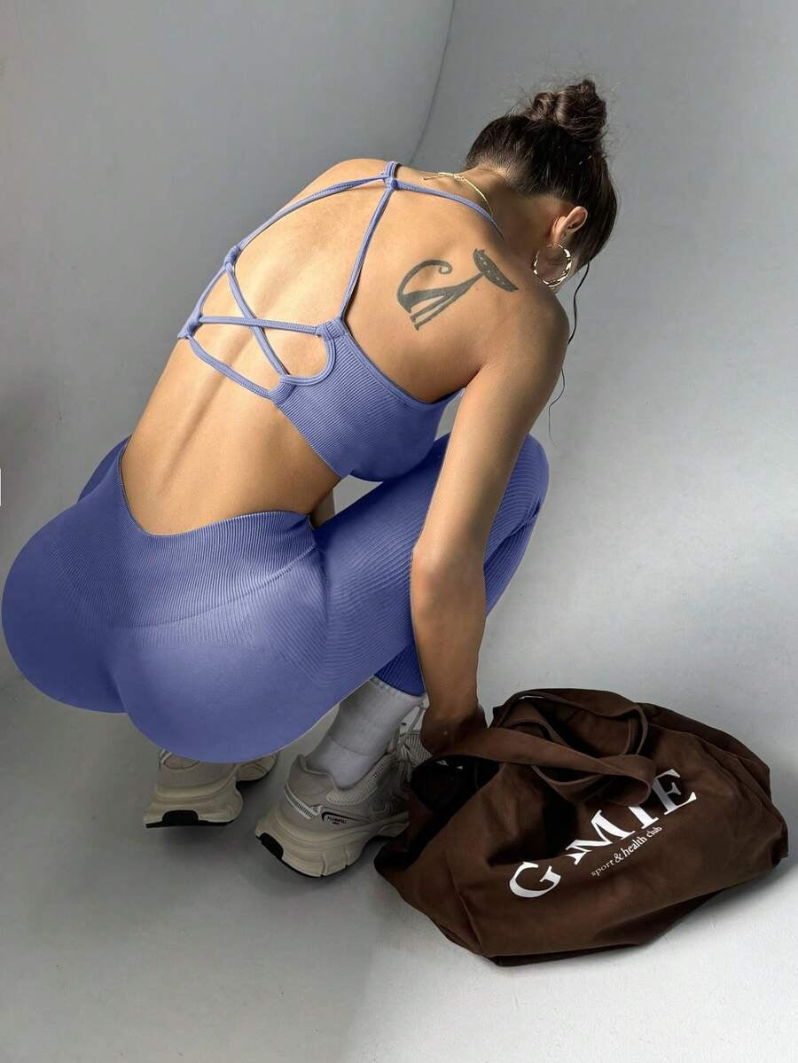 Conjunto de top de tirantes con lazo en la espalda y leggings